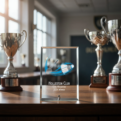 Personalised Badminton Glass Trophy Plaque Award With Colour Print