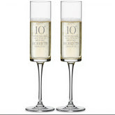 Pair Of Modern and Elegant Personalised 10th anniversary Tall Champagne Prosecco Glasses Gift