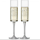 Pair Of Modern and Elegant Personalised 60th anniversary Tall Champagne Prosecco Glasses Gift