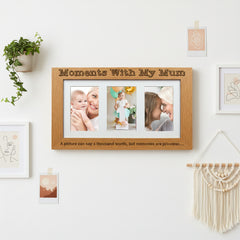 Moments With Mum Engraved Wooden Triple picture photo frame for Mothers Day Birthday or Christmas Mum Photo Frame ukgiftstoreonline