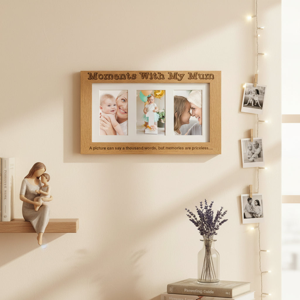 Moments With Mum Engraved Wooden Triple picture photo frame for Mothers Day Birthday or Christmas Mum Photo Frame ukgiftstoreonline