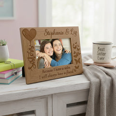 Personalised Sisters Butterfly Photo Picture Frame Oak Wood Finish Engraved Personalised Gifts ukgiftstoreonline