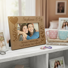 Personalised Sisters Butterfly Photo Picture Frame Oak Wood Finish Engraved Personalised Gifts ukgiftstoreonline