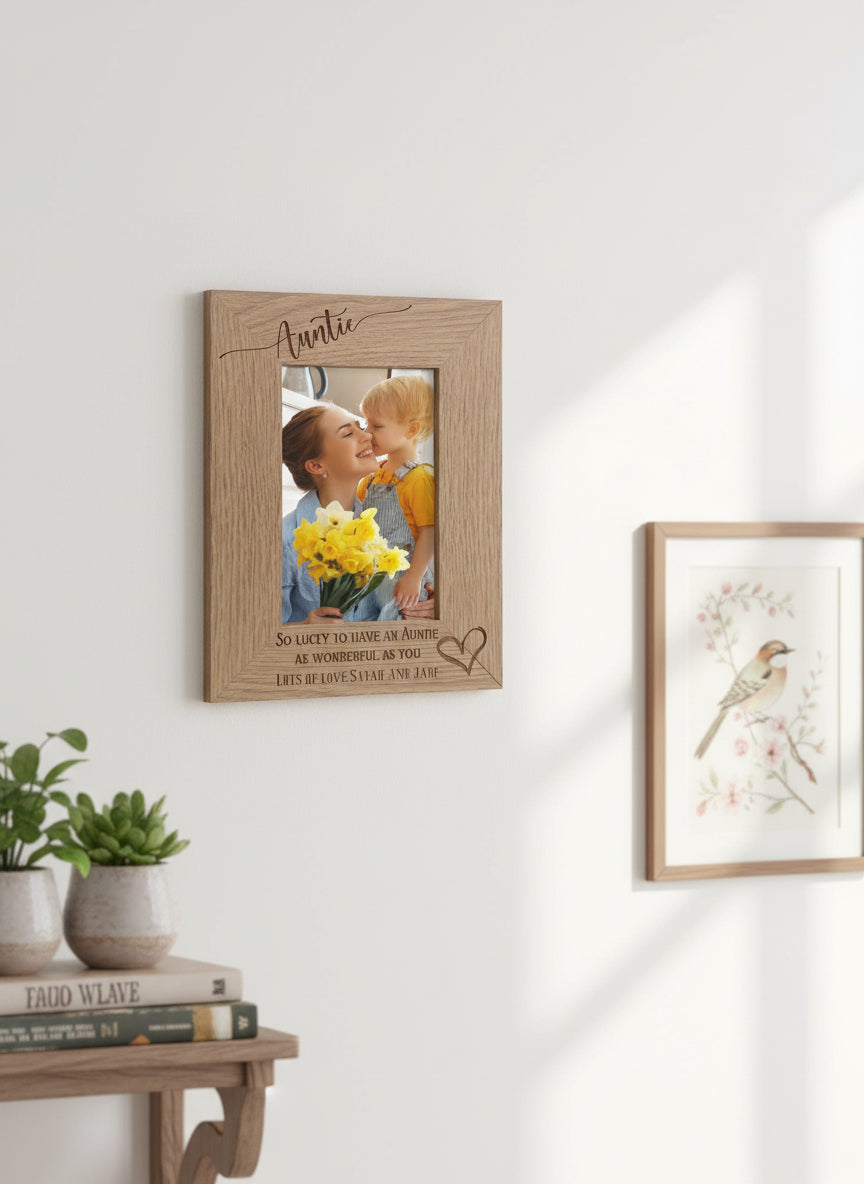 Personalised Auntie Love Heart Engraved Portrait Photo Frame Gift FW634 personalised photo frames ukgiftstoreonline
