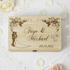 Personalised Large Wedding Floral Design Wooden Memories Keepsake Box Keepsake Memory Box Raised Words