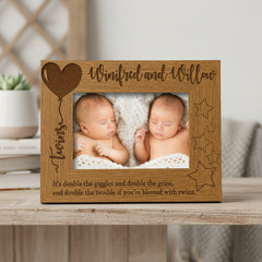 Personalised Twins Balloon Design Wooden Photo Frame Gift (4 x 6) Twins Photo Frame ukgiftstoreonline