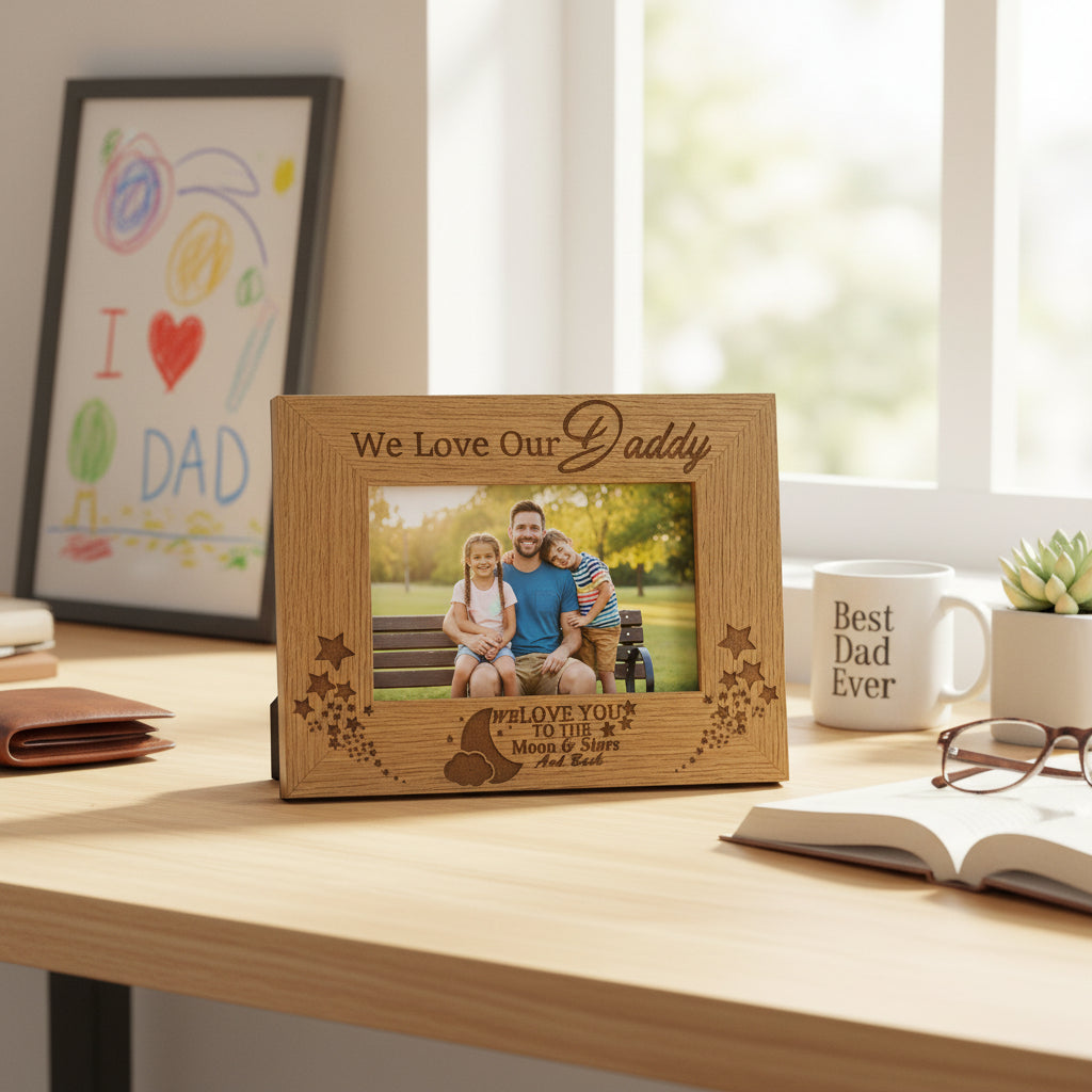 We Love Our Daddy Wooden Engraved Photo Frame Gift Daddy Photo Frame ukgiftstoreonline 5 x 7 Inch