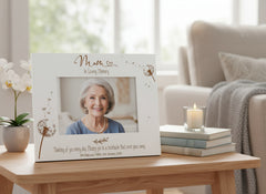 Mum Remembrance White Engraved Photo Frame Personalised Landscape With Dandelions Family Photo frame ukgiftstoreonline