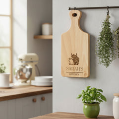 Personalised Custom Engraved Wooden Serving Board Cheese Board Cutting Novelty Gift With Highland Cow