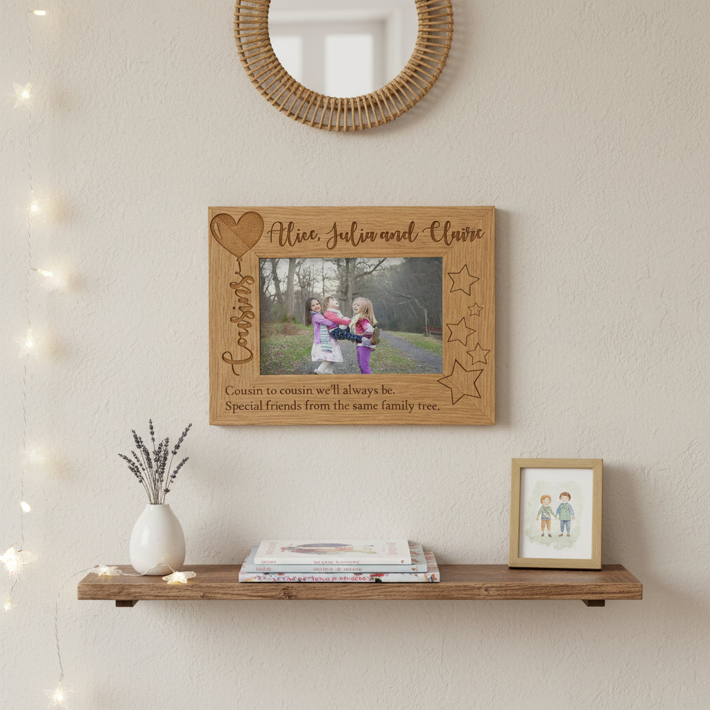 Personalised Cousins Engraved Wooden Photo Frame Balloon Design Photo Frame ukgiftstoreonline