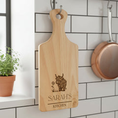 Personalised Custom Engraved Wooden Serving Board Cheese Board Cutting Novelty Gift With Highland Cow