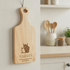 Personalised Custom Engraved Wooden Serving Board Cheese Board Cutting Novelty Gift With Highland Cow