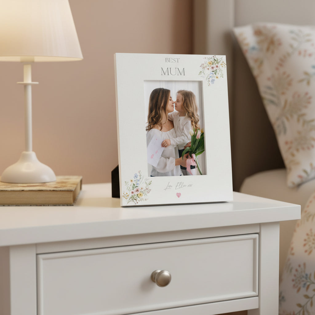 Personalised White Mum Photo Picture Frame Gift With Delicate Flowers Photo Frame ukgiftstoreonline