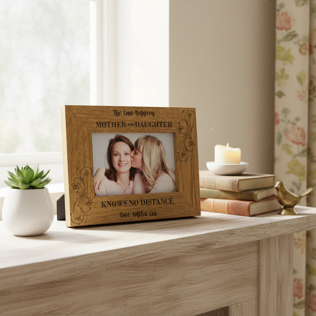 Personalised Mother & Daughter Knows No Distance Engraved Wooden Photo Frame Gift Daughter Photo Frame ukgiftstoreonline