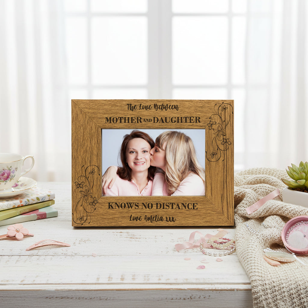 Personalised Mother & Daughter Knows No Distance Engraved Wooden Photo Frame Gift Daughter Photo Frame ukgiftstoreonline