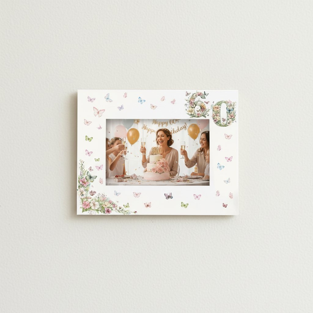 60th Birthday Photo Picture Frame Gift For Her With Butterflies and Flowers Photo Frame ukgiftstoreonline