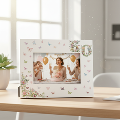 60th Birthday Photo Picture Frame Gift For Her With Butterflies and Flowers Photo Frame ukgiftstoreonline Landscape