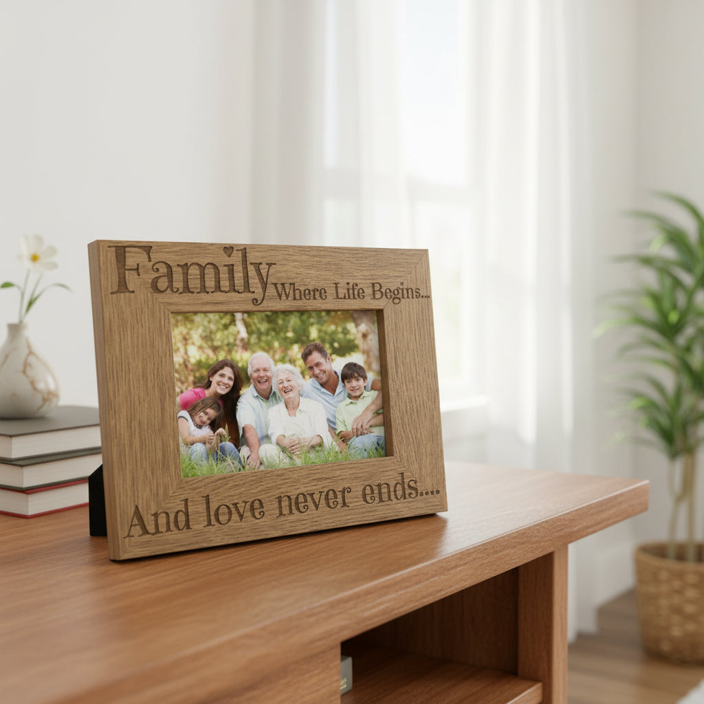 Family Where Life Begins and Love Never Ends Wooden Photo Frame Gift Family Photo frame ukgiftstoreonline