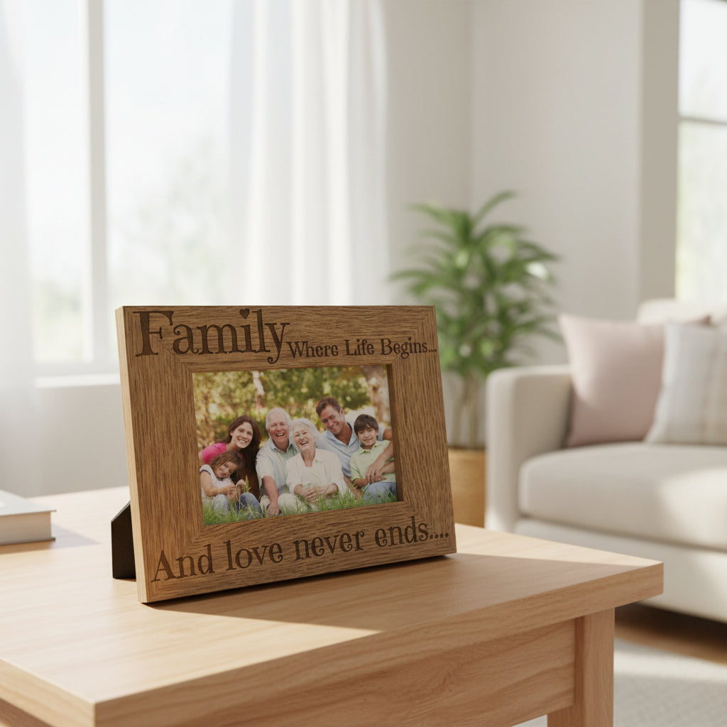 Family Where Life Begins and Love Never Ends Wooden Photo Frame Gift Family Photo frame ukgiftstoreonline