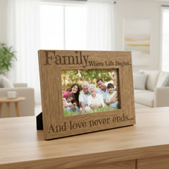 Family Where Life Begins and Love Never Ends Wooden Photo Frame Gift Family Photo frame ukgiftstoreonline