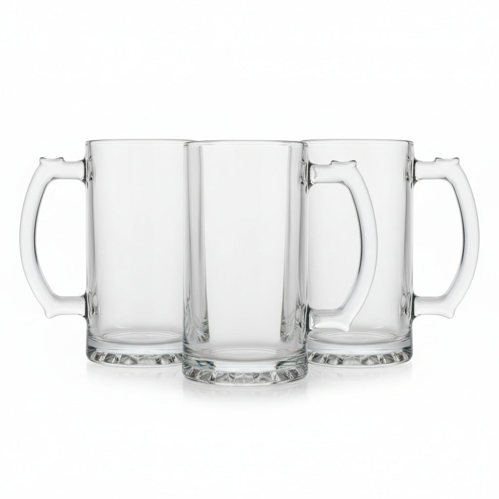 Set of Three Beer Mugs, 15cm Height, 11cm Width, Nucleated Base, Heavy Weight, Comfortable Handle, Gift for Men Milk, Juice, Bar, Beverages Personalised Birthday Gift ukgiftstoreonline
