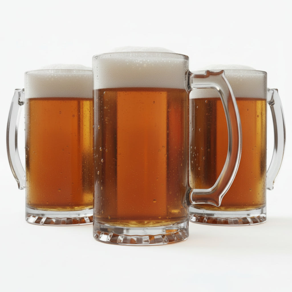 Set of Three Beer Mugs, 15cm Height, 11cm Width, Nucleated Base, Heavy Weight, Comfortable Handle, Gift for Men Milk, Juice, Bar, Beverages Personalised Birthday Gift ukgiftstoreonline