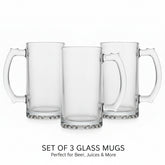 Set of Three Beer Mugs, 15cm Height, 11cm Width, Nucleated Base, Heavy Weight, Comfortable Handle, Gift for Men Milk, Juice, Bar, Beverages Personalised Birthday Gift ukgiftstoreonline