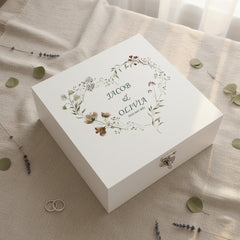 Personalised Luxury Wooden Wedding Box Keepsakes With Watercolour Floral Heart Keepsake Wooden Box ukgiftstoreonline