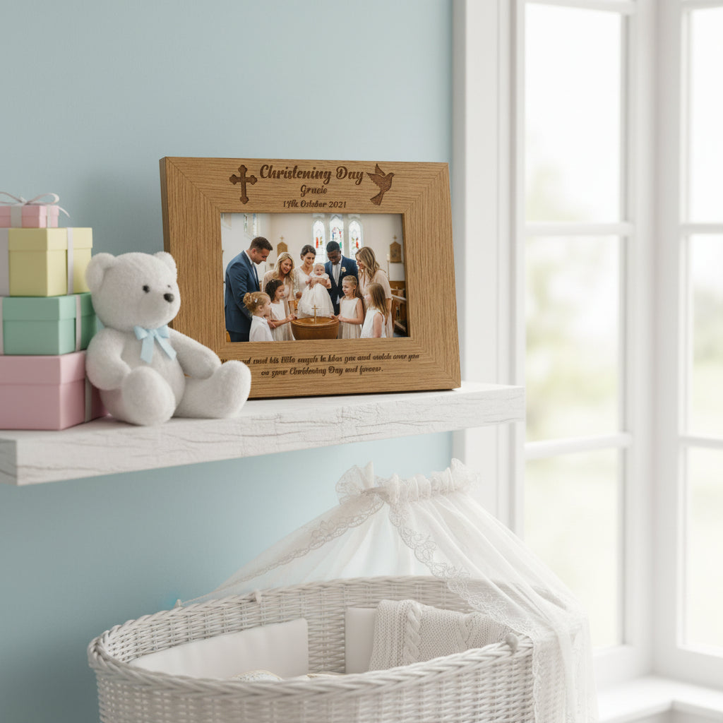 Personalised Christening Day Engraved Wooden Photo Frame Gift Christening Photo Frame ukgiftstoreonline