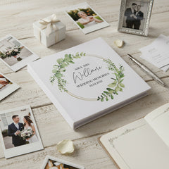 Personalised Large Wedding Photo Album Gift Linen Cover Eucalyptus Wreath Linen Photo Album ukgiftstoreonline