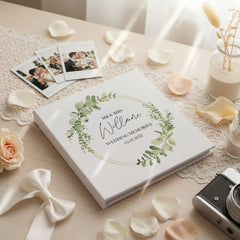Personalised Large Wedding Photo Album Gift Linen Cover Eucalyptus Wreath Linen Photo Album ukgiftstoreonline