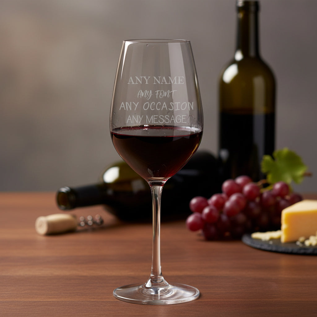 Personalised Wine Glass 350ml Engraved Glass for Women or Men Choice of 30 Fonts Customised Gift, Elegant Stemware Perfect Anniversary Birthday Christmas Retirement Personalised ukgiftstoreonline