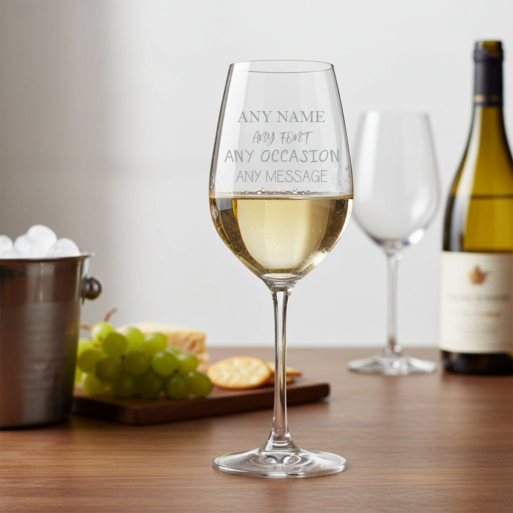 Personalised Wine Glass 350ml Engraved Glass for Women or Men Choice of 30 Fonts Customised Gift, Elegant Stemware Perfect Anniversary Birthday Christmas Retirement Personalised ukgiftstoreonline
