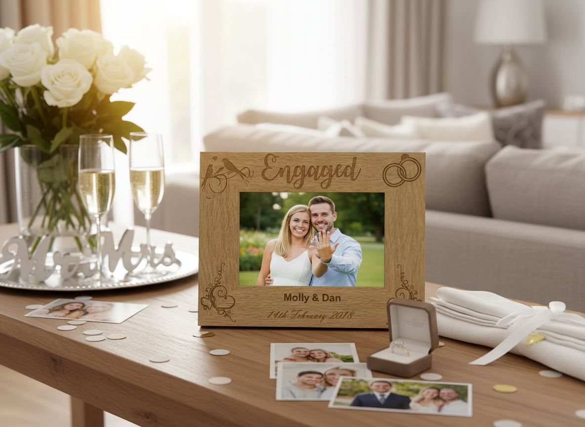 Personalised Engagement Engraved Wooden Photo Frame Gift Engagement Photo Frame ukgiftstoreonline