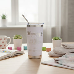 Personalised Engraved Thermal Travel Mug Gift For Her Reusable Coffee Tumbler Cup With Metal Straw Flower Theme