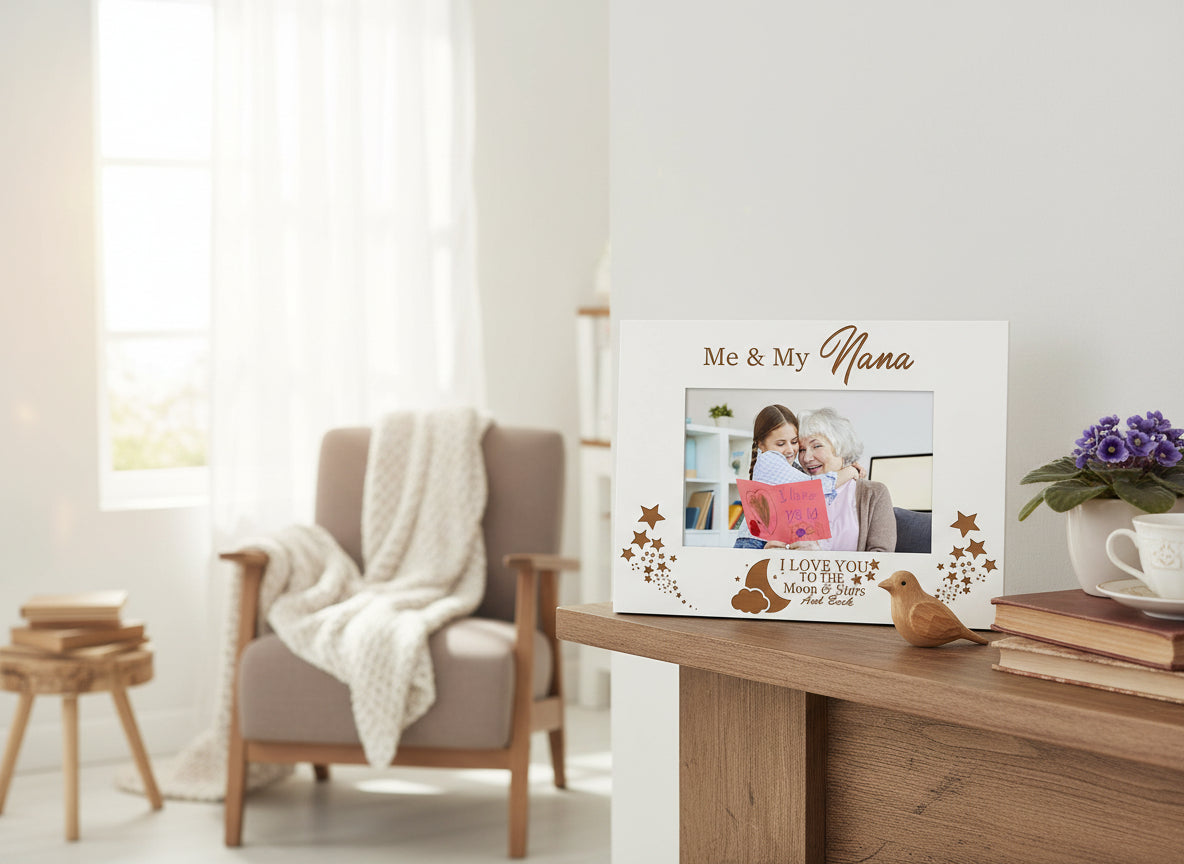 Me and My Nana Love You To The Moon White Engraved Wooden Photo Frame Gift Gran Photo Frame ukgiftstoreonline