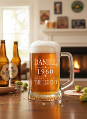 Personalised Beer Glass Tankard Engraved Pint Man Myth Legend Birthday Gift