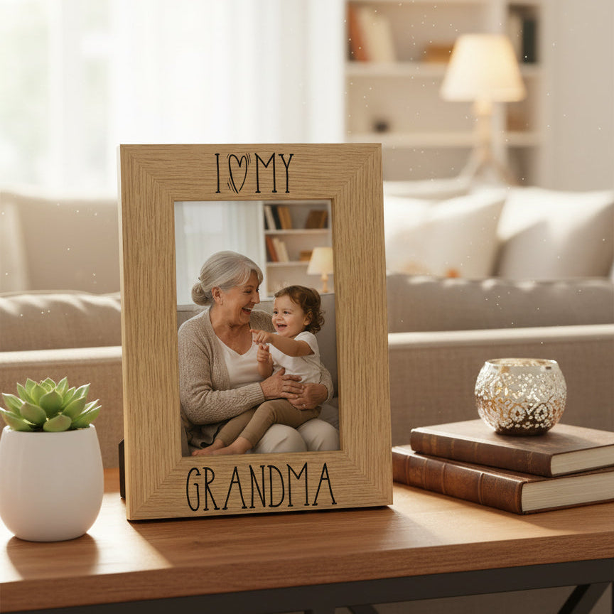I heart my Grandma Engraved Wooden Love photo frame Grandma Photo Frame ukgiftstoreonline