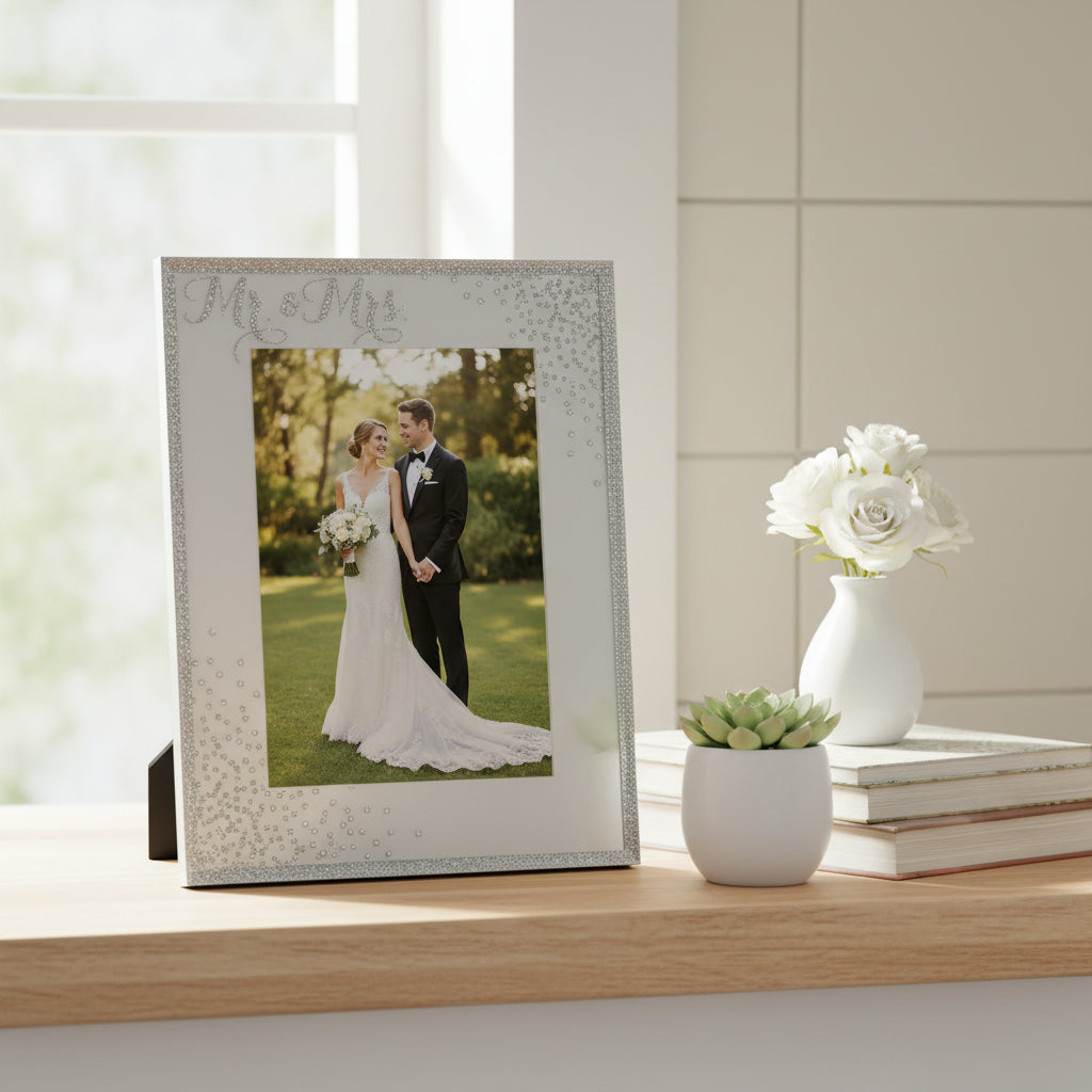 Sparkle and Glass Mr & Mrs Wedding Photo Frame Gift 7"x5" ukgiftstoreonline