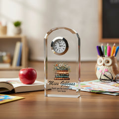 Personalised Teacher Crystal Glass Clock Gift With Floral Books For End Of Year Personalised Crystal Glass ukgiftstoreonline