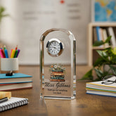 Personalised Teacher Crystal Glass Clock Gift With Floral Books For End Of Year Personalised Crystal Glass ukgiftstoreonline