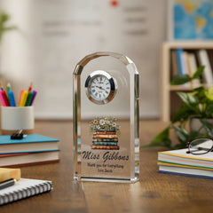 Personalised Teacher Crystal Glass Clock Gift With Floral Books For End Of Year Personalised Crystal Glass ukgiftstoreonline