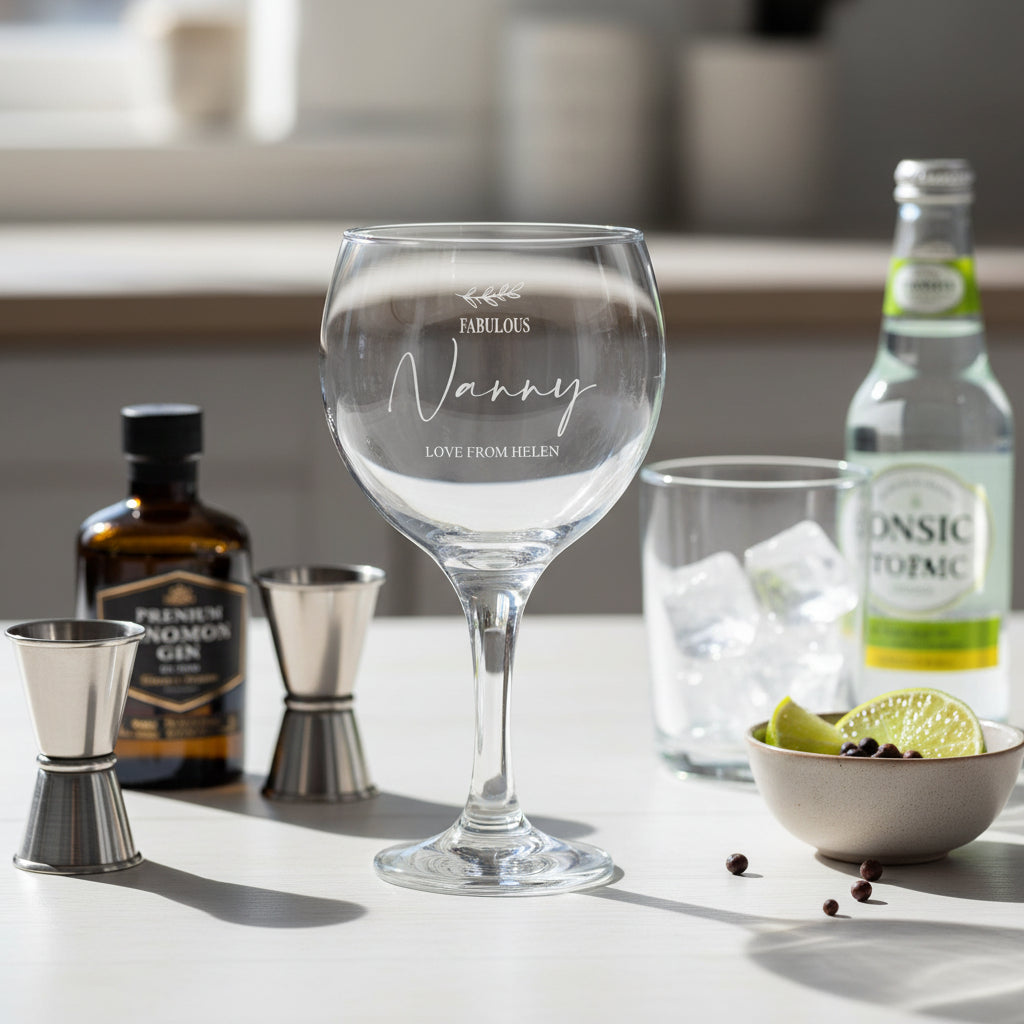 Personalised Nanny Engraved Gin and Tonic Glass with Sentiment Gift Boxed Personalised Gin Glasses ukgiftstoreonline