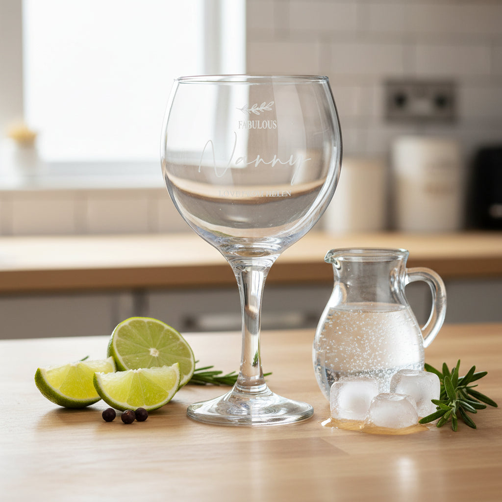 Personalised Nanny Engraved Gin and Tonic Glass with Sentiment Gift Boxed Personalised Gin Glasses ukgiftstoreonline