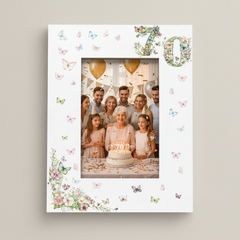 70th Birthday Photo Picture Frame Gift For Her With Butterflies and Flowers Photo Frame ukgiftstoreonline