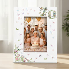 70th Birthday Photo Picture Frame Gift For Her With Butterflies and Flowers Photo Frame ukgiftstoreonline