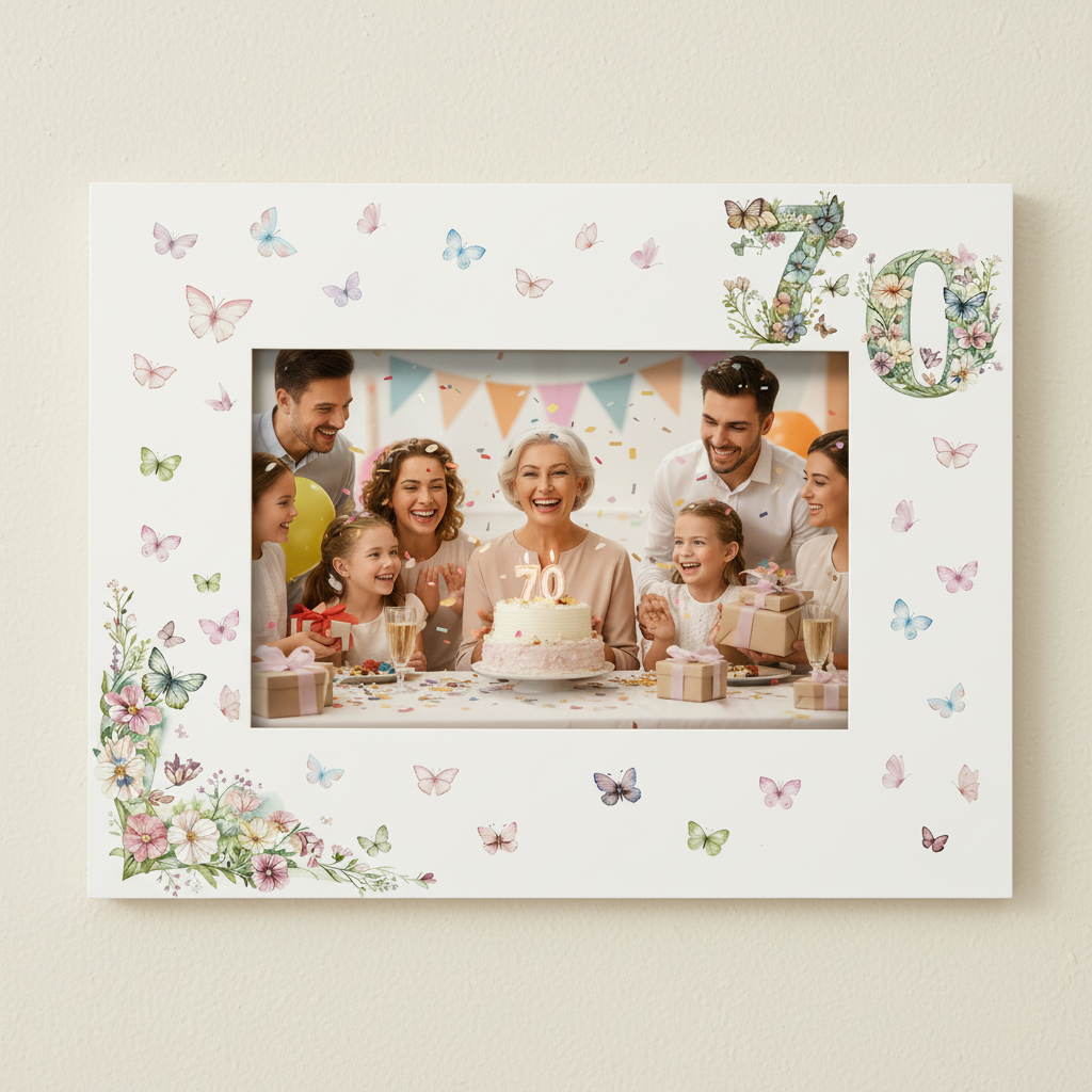 70th Birthday Photo Picture Frame Gift For Her With Butterflies and Flowers Photo Frame ukgiftstoreonline