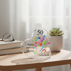 Personalised 50th Birthday Balloon Heart Block In Gift Box Personalised Plaque Gift ukgiftstoreonline