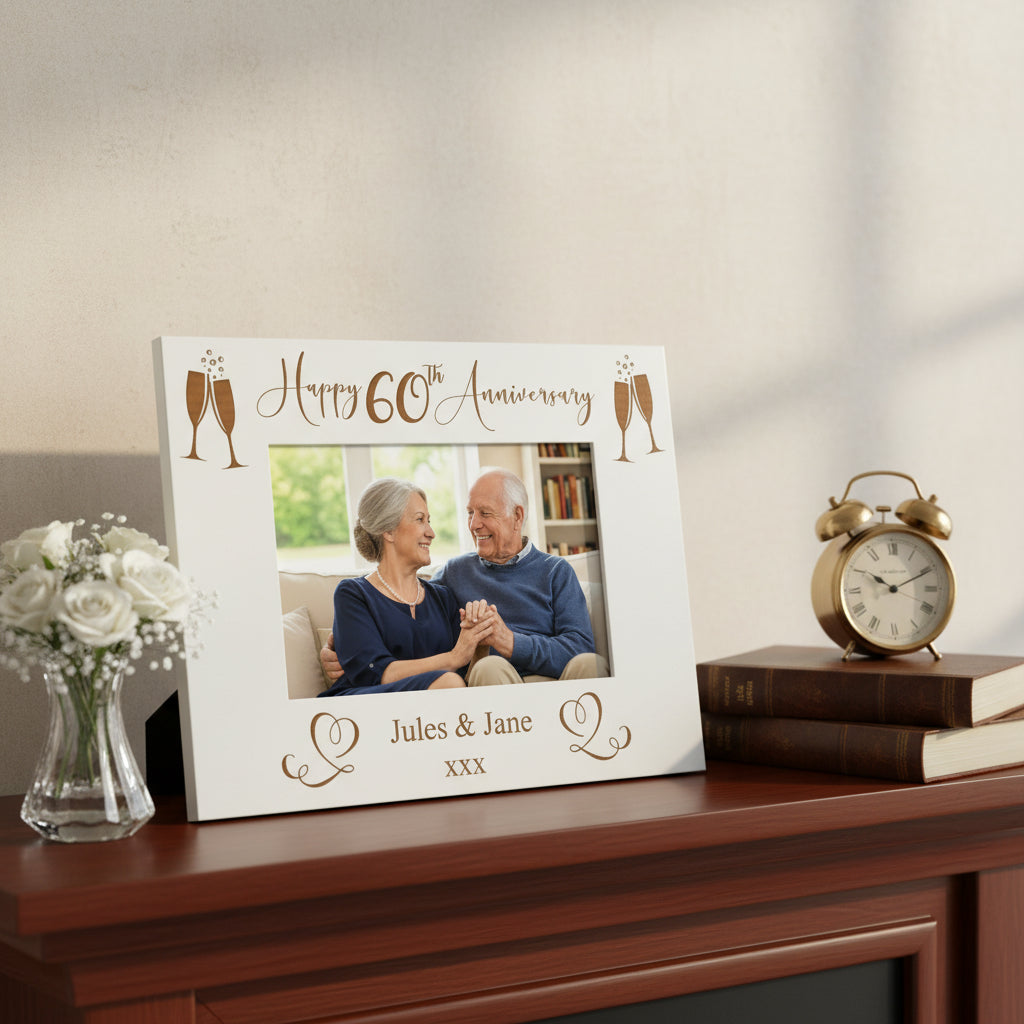 Personalised 60th Anniversary White Wooden Engraved Photo Frame Gift Photo Frame ukgiftstoreonline