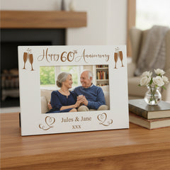 Personalised 60th Anniversary White Wooden Engraved Photo Frame Gift Photo Frame ukgiftstoreonline